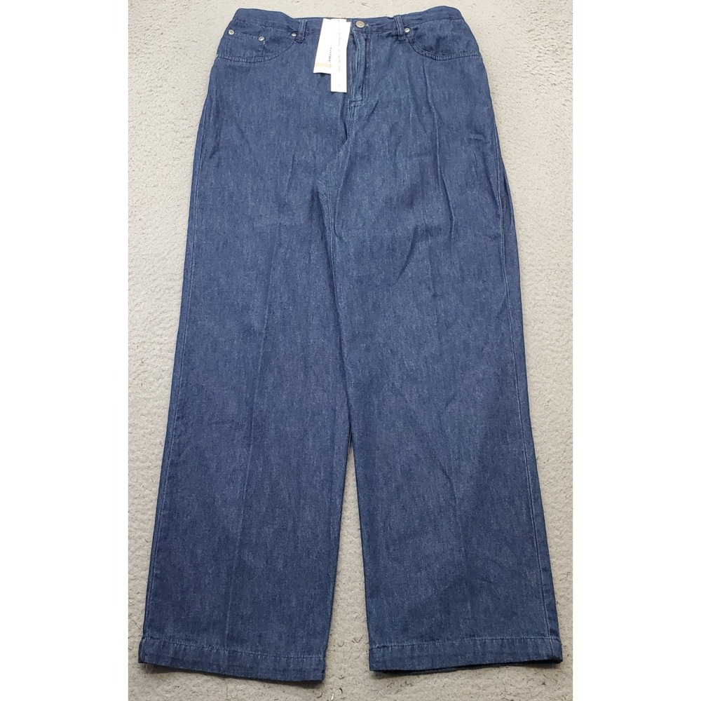 Alfred Dunner Wide Leg Denim Pants Womens 12 Blue Slimming Control Elastic Waist